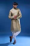 Arihant Rai Sinha_Brown Silk Embroidery Floral And Mirror Work Kurta Pant Set _at_Aza_Fashions