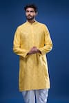 Arihant Rai Sinha_Yellow Silk Mirrors, Embroidery Work Kurta Patiala Pant Set _Online_at_Aza_Fashions
