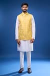 Arihant Rai Sinha_Yellow Silk Embroidery, Stones Bloom Bundi And Kurta Set _Online_at_Aza_Fashions