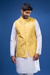 Shop_Arihant Rai Sinha_Yellow Silk Embroidery, Stones Bloom Bundi And Kurta Set _Online_at_Aza_Fashions