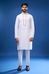 Arihant Rai Sinha_Yellow Silk Embroidery, Stones Bloom Bundi And Kurta Set _at_Aza_Fashions