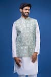 Shop_Arihant Rai Sinha_Gray Silk Embroidery Bloom Bundi And Kurta Set _Online_at_Aza_Fashions