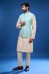 Buy Arihant Rai Sinha Aqua Silk Embroidery Floral Bundi And Kurta Set at Aza Fashions Buy_Arihant Rai Sinha_Aqua Silk Embroidery Floral Bundi And Kurta Set _at_Aza_Fashions