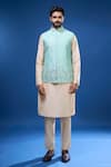 Shop Arihant Rai Sinha Aqua Silk Embroidery Floral Bundi And Kurta Set Online at Aza Fashions Shop_Arihant Rai Sinha_Aqua Silk Embroidery Floral Bundi And Kurta Set _Online_at_Aza_Fashions