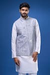 Buy_Arihant Rai Sinha_Gray Silk Embroidery, Mirrors Bloom Bundi And Kurta Set _Online_at_Aza_Fashions