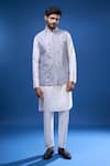Arihant Rai Sinha_Gray Silk Embroidery, Mirrors Bloom Bundi And Kurta Set _at_Aza_Fashions