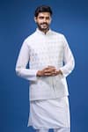 Shop_Arihant Rai Sinha_Cream Silk Embroidery Floral Bundi And Kurta Set _Online_at_Aza_Fashions
