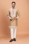 Buy_Arihant Rai Sinha_Beige Silk Embroidery Floral Kurta Set _at_Aza_Fashions
