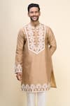 Arihant Rai Sinha_Beige Silk Embroidery Floral Kurta Set _at_Aza_Fashions