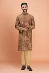 Buy_Arihant Rai Sinha_Brown Silk Embroidery Kurta Pant Set _at_Aza_Fashions