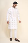 Arihant Rai Sinha White Silk Embroidery, Mirrors And Floral Kurta Set at Aza Fashions Arihant Rai Sinha_White Silk Embroidery, Mirrors And Floral Kurta Set _at_Aza_Fashions
