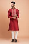 Buy_Arihant Rai Sinha_Red Silk Embroidery Placement Kurta Pant Set _at_Aza_Fashions