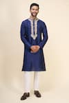 Shop Arihant Rai Sinha Blue Silk Embroidery Placement Kurta Pant Set Online at Aza Fashions Shop_Arihant Rai Sinha_Blue Silk Embroidery Placement Kurta Pant Set _Online_at_Aza_Fashions