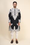 Arihant Rai Sinha_Black Silk Embroidery Garden Kurta Pant Set _Online_at_Aza_Fashions