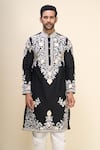 Shop_Arihant Rai Sinha_Black Silk Embroidery Garden Kurta Pant Set _Online_at_Aza_Fashions
