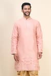 Arihant Rai Sinha_Coral Silk Embroidery Thread Work Kurta Patiala Pant Set _Online_at_Aza_Fashions