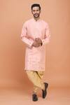 Buy_Arihant Rai Sinha_Coral Silk Embroidery Thread Work Kurta Patiala Pant Set _at_Aza_Fashions