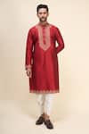 Buy_Arihant Rai Sinha_Red Silk Embroidery Thread Work Bodice Kurta Set _Online_at_Aza_Fashions
