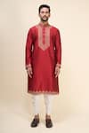 Shop_Arihant Rai Sinha_Red Silk Embroidery Thread Work Bodice Kurta Set _Online_at_Aza_Fashions