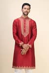 Arihant Rai Sinha_Red Silk Embroidery Thread Work Bodice Kurta Set _at_Aza_Fashions