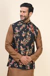 Shop_Arihant Rai Sinha_Black Silk Embroidery Floral Bundi Kurta Set _Online_at_Aza_Fashions