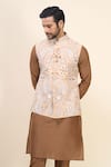 Arihant Rai Sinha_Beige Silk Embroidery Floral Bundi Kurta Set _Online_at_Aza_Fashions