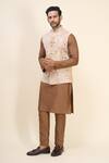 Arihant Rai Sinha_Beige Silk Embroidery Floral Bundi Kurta Set _at_Aza_Fashions