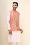 Arihant Rai Sinha_Peach Silk Embroidery, Mirrors Floral And Work Bundi Kurta Set _Online_at_Aza_Fashions