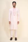 Shop_Arihant Rai Sinha_Peach Silk Embroidery, Mirrors Floral And Work Bundi Kurta Set _Online_at_Aza_Fashions