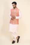 Shop_Arihant Rai Sinha_Peach Silk Embroidery, Mirrors Floral And Work Bundi Kurta Set _at_Aza_Fashions