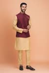 Buy_Arihant Rai Sinha_Wine Silk Embroidery Floral Bundi Kurta Set _at_Aza_Fashions