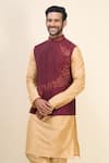 Arihant Rai Sinha_Wine Silk Embroidery Floral Bundi Kurta Set _at_Aza_Fashions