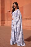Shop_Naintara Bajaj_White Chinon V-neck Floral Print Pre-draped Saree With Blouse _Online_at_Aza_Fashions