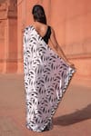 Shop_Naintara Bajaj_White Chinon, Silk V-neck Leaf Print Pre-draped Saree With Blouse _at_Aza_Fashions