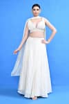 Buy_Sayisha_Off White Chinon, Chiffon Embroidery V-neck Plain Lehenga Set _at_Aza_Fashions