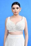 Sayisha_Off White Chinon, Chiffon Embroidery V-neck Plain Lehenga Set _Online_at_Aza_Fashions