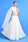 Buy_Sayisha_Off White Chinon, Chiffon Embroidery V-neck Plain Lehenga Set _Online_at_Aza_Fashions