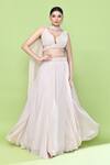 Buy_Sayisha_Peach Chinon, Chiffon Lace, Embroidery Sweetheart Neck Solid Lehenga Set _at_Aza_Fashions