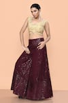 Buy_Sayisha_Maroon Net, Crepe Sequins, Embroidery, Beads V-neck Work Palazzo And Top Set _at_Aza_Fashions