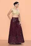 Buy_Sayisha_Maroon Net, Crepe Sequins, Embroidery, Beads V-neck Work Palazzo And Top Set 