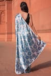 Shop_Naintara Bajaj_Sky Blue Chinon Pom-poms V-neck Floral Print Pre-draped Saree With Blouse _at_Aza_Fashions