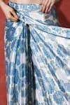 Naintara Bajaj_Sky Blue Chinon Pom-poms V-neck Floral Print Pre-draped Saree With Blouse _Online_at_Aza_Fashions