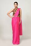 Buy_Sayisha_Pink Chinon, Net Halter Neck Draped Saree With Blouse _at_Aza_Fashions