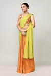 Sayisha_Green Chinon, Net Beads, Embroidery, Pre-draped Saree With Sleeveless Blouse _at_Aza_Fashions