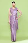 Buy_Sayisha_Mauve Silk, Chinon Embroidery, Solid Pre-draped Saree With Sleeveless Blouse _at_Aza_Fashions
