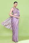 Buy_Sayisha_Mauve Silk, Chinon Embroidery, Solid Pre-draped Saree With Sleeveless Blouse 