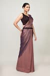 Sayisha_Brown Georgette, Silk, Net Embroidery Pre-draped Saree With Floral Woven Blouse _at_Aza_Fashions