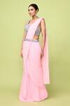 Sayisha_Pink Chinon, Chiffon, Net Sequins, Embroidery Pre-draped Saree With Blouse _at_Aza_Fashions