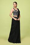 Sayisha_Black Chinon, Chiffon, Crepe Pre-draped Saree With Floral Embellished Blouse _at_Aza_Fashions