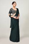 Sayisha_Green Chinon, Chiffon, Silk Embroidery, Zari, Pre-draped Saree With Blouse _at_Aza_Fashions
